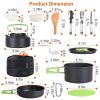 Set of 16Pcs Camping Cooking Ware Camping Stove Cookware Kit Aluminum Kettle with Bowls Knife Fork Spoon Carabiner Spatula Cutting Board for Hiking Pi