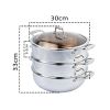 3-Tier 11.8in Heavy-Duty Stainless Steel Food Steamer – Stackable Vegetable Pot with Glass Lid, Multi-Layer Pan Insert