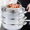 3-Tier 11.8in Heavy-Duty Stainless Steel Food Steamer – Stackable Vegetable Pot with Glass Lid, Multi-Layer Pan Insert