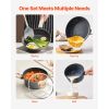 17 Piece Pots and Pans Set Nonstick, Granite Cookware Set, Induction Cookwares, Kitchen RV Cooking Sets with Frying, Sauce, Saute, Tempered Glass Lids
