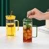 1 Pcs Green Glass Straw Cup, 6 Colors Square Glass Cup With Straw And Lid, High Borosilicate Glass Cup, Milk Cup, Juice Cup, Cold Drink Cup