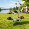 Foldaway Outdoor Cooking Table with Detachable Lamp Holder 4 Fold Side Trays Mesh Storage Shelf
