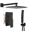 Wall-mounted shower faucet set - 10-12inch square overhead spray + handheld shower head with pressure balance and temperature control valve