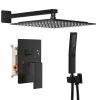 Wall-mounted shower faucet set - 10-12inch square overhead spray + handheld shower head with pressure balance and temperature control valve