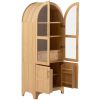 71" Tall Arched Kitchen Pantry Cabinet with Door Shelves, Farmhouse Kitchen Storage Cabinet with Open & Adjustable Shelves, Hidden Drawer & Glass Door