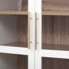 71" Tall Arched Kitchen Pantry Cabinet with Door Shelves, Farmhouse Kitchen Storage Cabinet with Open & Adjustable Shelves, Hidden Drawer & Glass Door