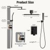 Wall-mounted shower faucet set - 10-12inch square overhead spray + handheld shower head with pressure balance and temperature control valve